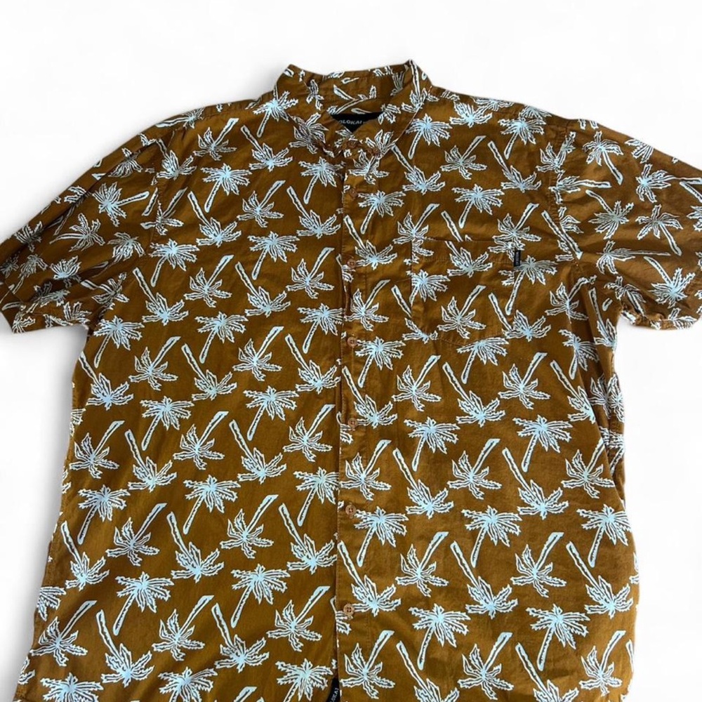 Men's Casual Brown Leaf Print Shirt